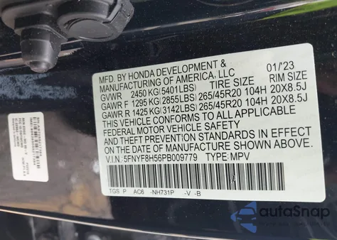 2023 Honda Passport Awd Ex-L from USA, damaged, VIN 5FNYF8H56PB009779
